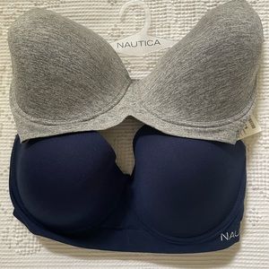Nautica super soft comfort strap bras, 40DD, new w/tags, 2 bras, 1 gray, 1 navy